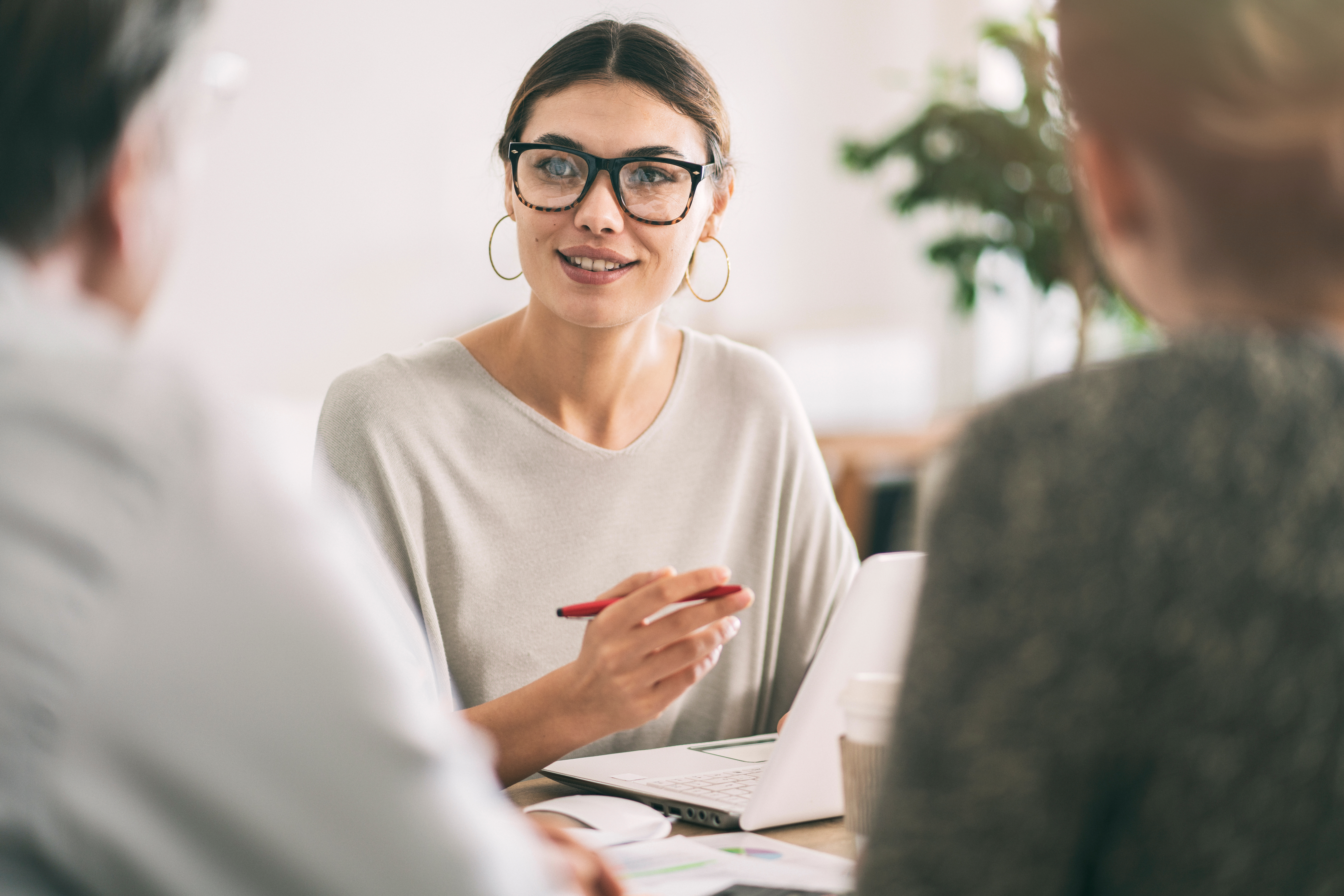Woman communicating with clients
